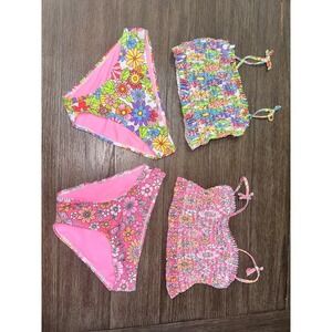 (2) Kensie Girls 7/8 Floral Smocked Bikini Swimsuit Set Pink Multi